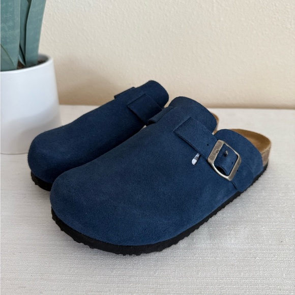 New EMMA New York Nina Navy Suede Buckle Cork Mules - Picture 3 of 11